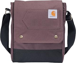 Carhartt 女士耐用可調式斜背包，翻蓋按扣閉合，酒紅色