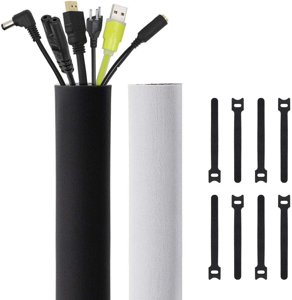 Kootek 118 吋電纜管理套管，帶紮帶，氯丁橡膠電纜整理器，電線蓋，隱藏式電線，適用於電視、電腦、辦公室、劇院（黑白，大號）