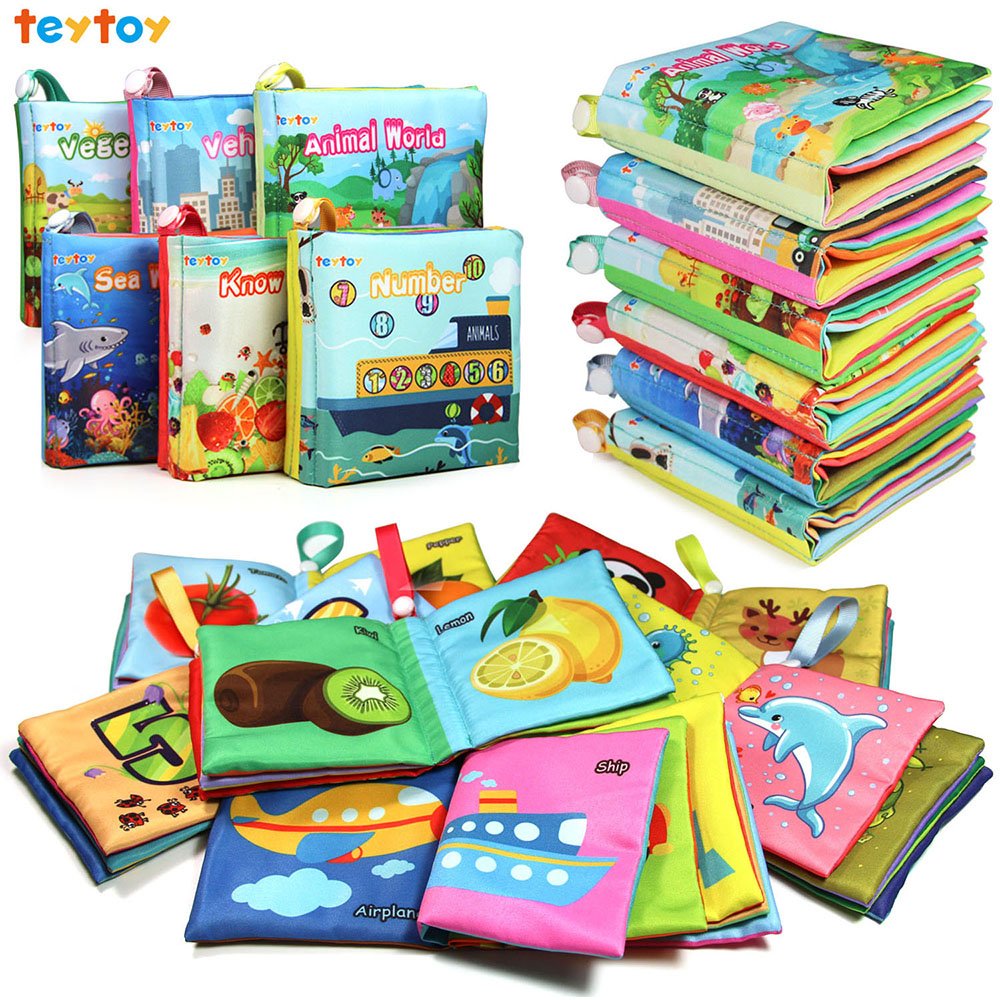 teytoy 我的第一本軟佈書，無毒布料，嬰兒布書，早期教育玩具，活動布書，適合幼兒、嬰兒和兒童，是新生兒派對的完美禮物 - 6本裝