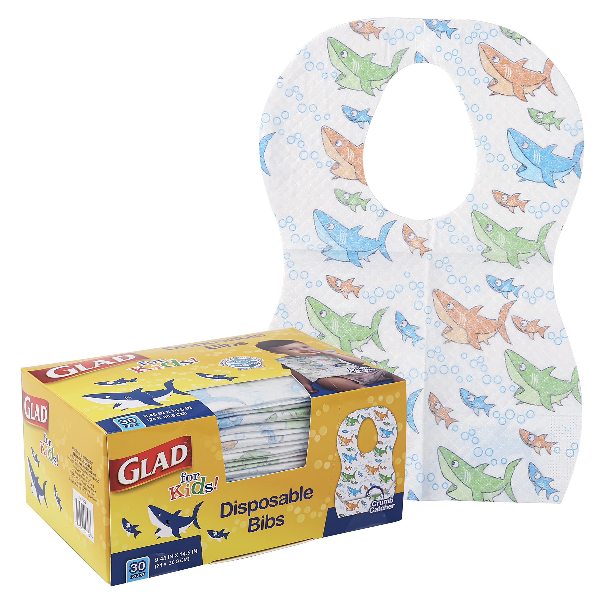 Glad For Kids 一次性紙質圍兜，30 條裝 - 一次性圍兜 - 兒童旅行圍兜，帶碎屑收集器的一次性兒童圍兜