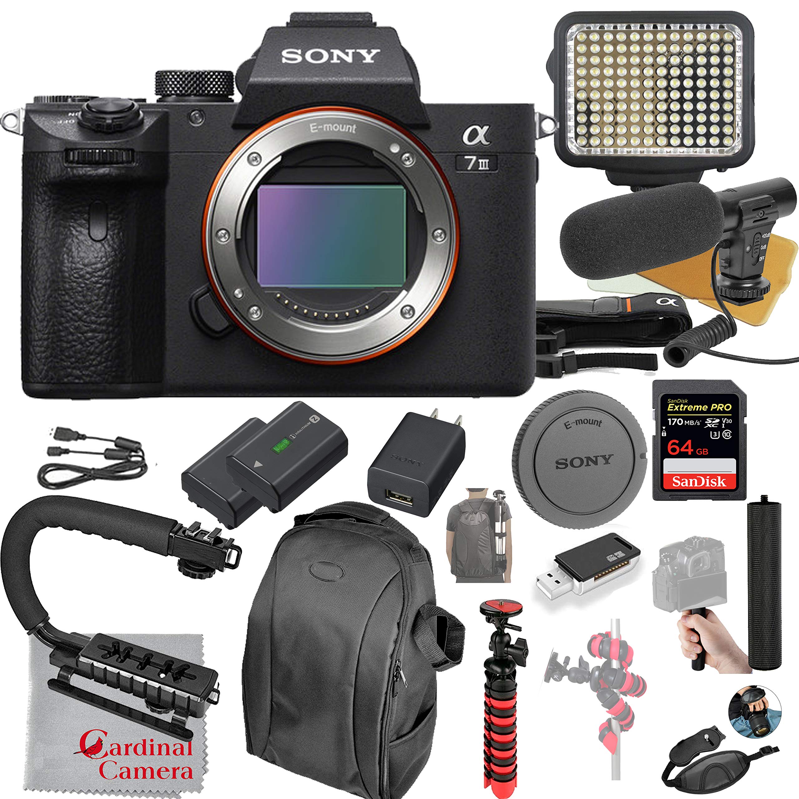 Sony Alpha a7 III 無反數位單眼相機機身（僅機身）+ LED 視訊燈 + 麥克風 + 超高速 64GB 記憶卡（20 件組）