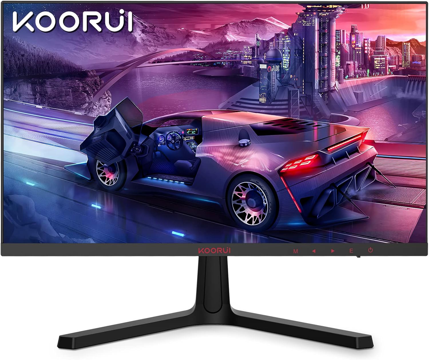 KOORUI 24吋電腦顯示器 - 全高清1080P遊戲顯示器，165Hz VA面板，1ms響應時間，內建FreeSync™，相容於G-Sync，LED超薄設計，配備2個HDMI接口和1個DP接口，支援VESA壁掛，可調傾斜角度，支援EyeC技術。