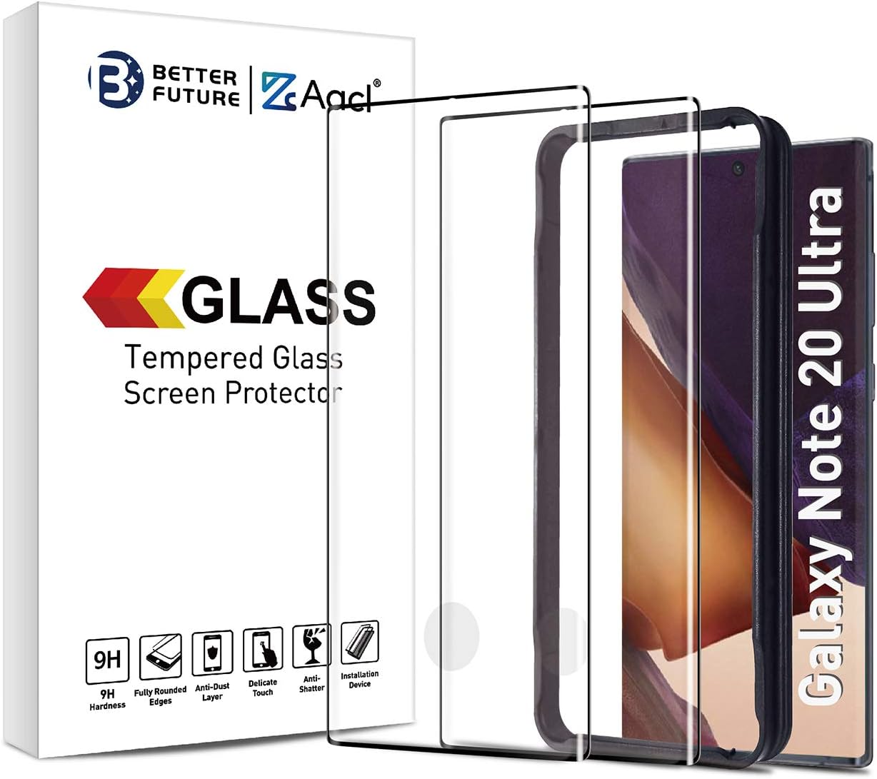 AACL [2片裝 適用於三星 Galaxy Note 20 Ultra 5G，6.9 英寸，曲面鋼化玻璃螢幕保護膜，相容於超音波指紋掃描器]