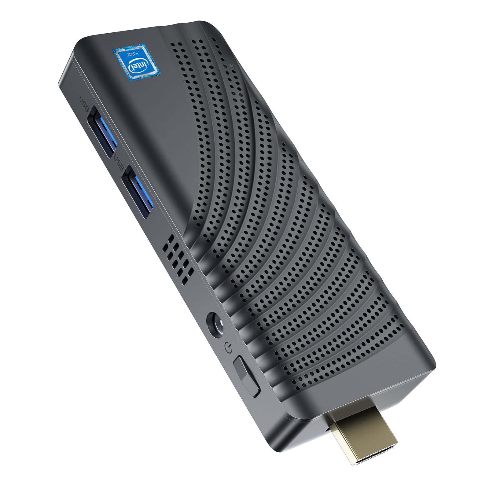 迷你電腦棒，英特爾賽揚N4000處理器（最高睿頻2.6GHz），預裝Windows 10專業版，配備4GB DDR4內存和64GB eMMC存儲，微型桌面小尺寸設計，支援4K HDMI、2.4G/5G WiFi、藍牙4.2和自動開機功能。