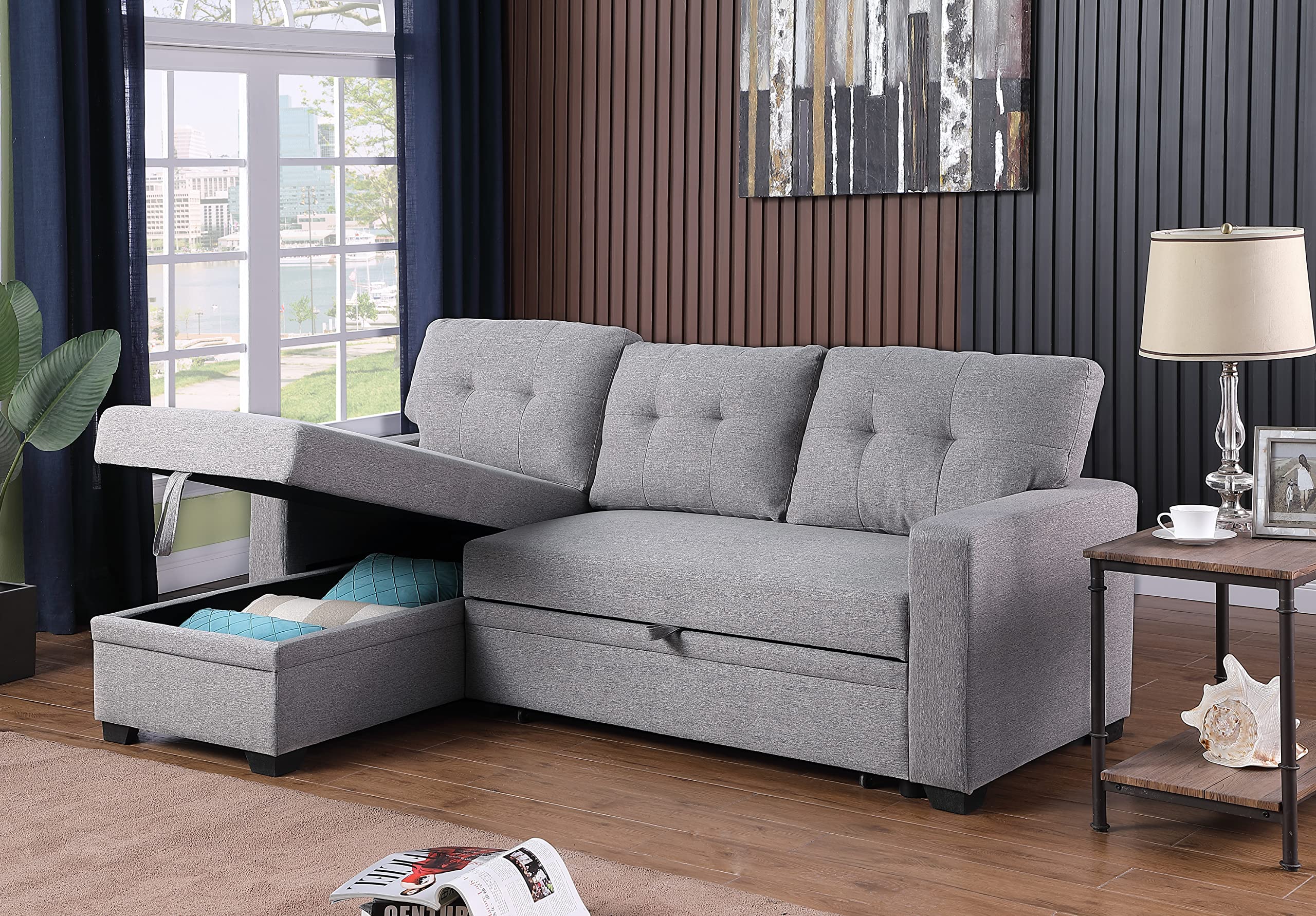 Devion Furniture Russ組合式沙發床，淺灰色