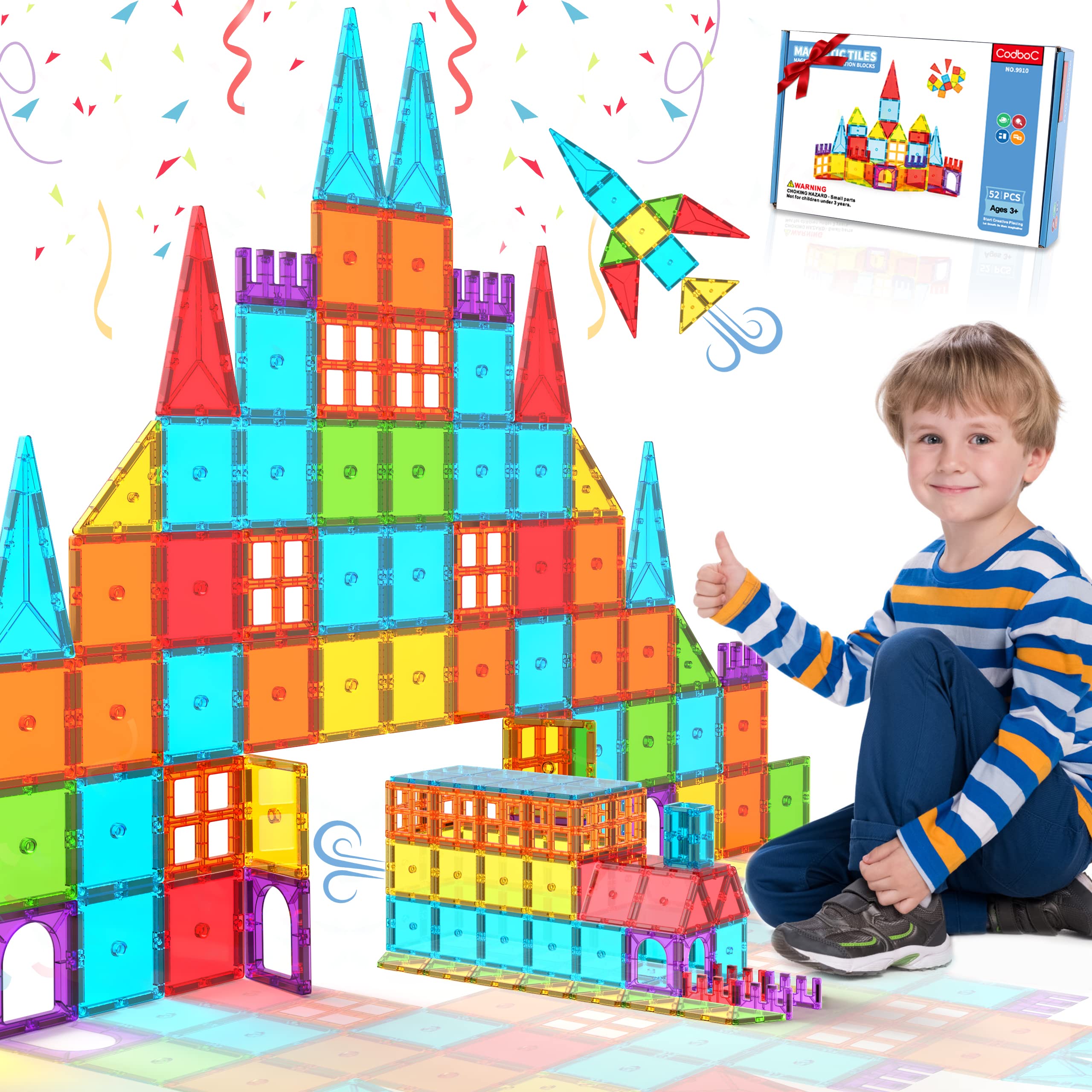 磁力片兒童玩具禮物，適合3-8歲以上男孩女孩，STEM教育玩具，適合3-4歲幼兒，磁力積木，適合3-5歲及4-8歲兒童，學前蒙特梭利兒童玩具